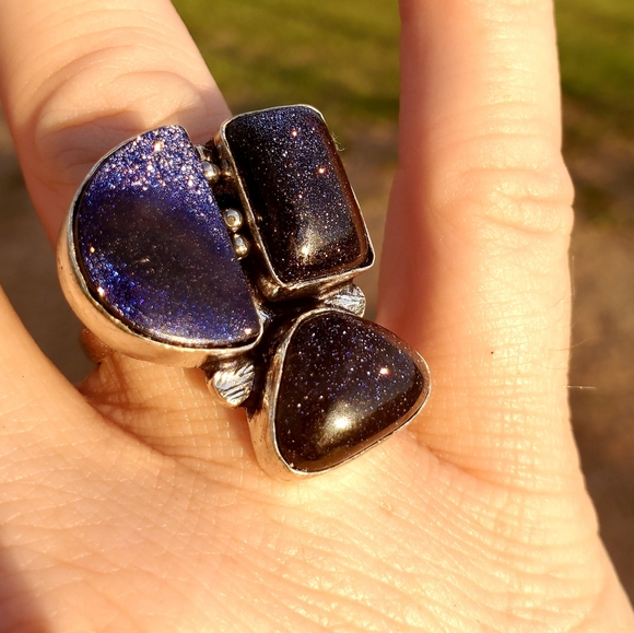 New Stunning Blue Sun Stone Sun Sitara 925 Silver Ring. - Picture 9 of 16